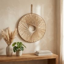 kohteita Boho-seinäkoriste puinen rengas luonnonvärinen hamppu Ø40cm