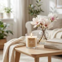 kohteita Tuoksukynttilä lasissa, luonnonvahasta, Wenzel Candles Magnolia 85 × 70 mm