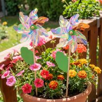 kohteita Pinwheel Flower with Leaf Windmill Iriscent Colors Ø24cm 2kpl