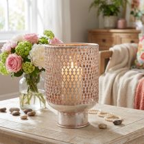 kohteita Lyhty metallinen kynttilänjalka lasi hopeanpunainen Ø18cm H27cm