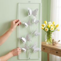 kohteita Perhosen ripustustaide Kevätmetalliseinätaide Shabby Chic Valkoinen Hopea H47,5cm