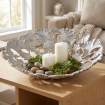 kohteita Koristeellinen kulho, hopeinen, Gingko-kulho, metallinen, Ø43cm, korkeus 11cm