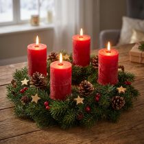 kohteita 4 punaisen adventtikynttilän setti, turvapylväskynttilät, maalaismainen tyyli, 70/110 mm, joulukoristeisiin
