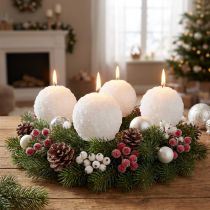kohteita Adventtikynttilät, lumipallokuvio, Ø80 mm valkoiset pallokynttilät, 4 kpl:n setti, joulukoristeet, talven taikaa