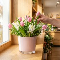 kohteita Kukkaruukku lasinen istutusastia vaaleanpunainen lasinen ämpäri Ø14.5cm K12.5cm