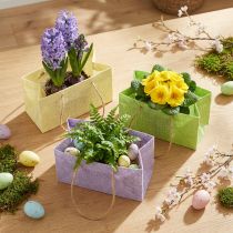 kohteita Kahvoilla kudotut lahjapussit vihreä, keltainen, violetti 20×10×10cm 6kpl