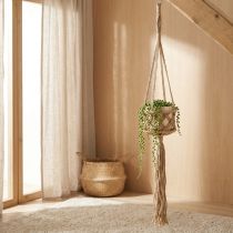 kohteita Makramee-ripustuskoriste, boheemi, beige, ruskea, Ø12 cm, korkeus 79 cm, kukkaripustin