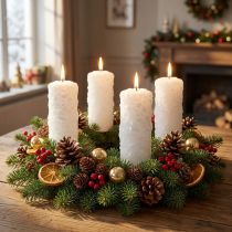 kohteita 4 adventtikynttiläsetti - Valkoiset pylväskynttilät lumipalloefektillä ja huurrekuviolla, joulukoristeet 150/60 mm