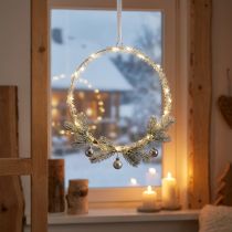 kohteita LED-rengas metallikoriste riippuvaan hopeanväriseen lämpimän valkoiseen väriin 30 cm