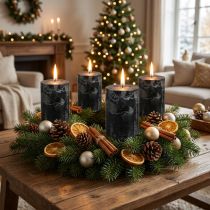 kohteita Mustat pylväskynttilät 70 × 80 mm, 4 kpl:n setti - Elegantit koristekynttilät adventtiseppeleisiin ja halloweeniin