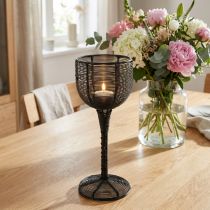 kohteita Metallinen tuikkukuppi, musta, koristeellinen viinilasi, Ø13cm, K31.5cm