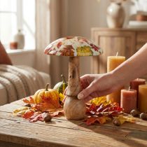 kohteita Puiset sienen deco syyslehdet valkoiset, värikäs syyskoristeet Ø13cm K19cm