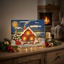 kohteita LEDkuva joulupukki lumiukon kanssa LED seinämaalaus 38x28cm