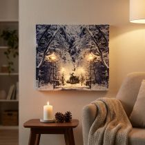 kohteita LEDkuva talvimaisemapuisto lyhtyillä LED seinämaalaus 58x38cm