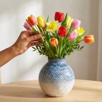 kohteita Keraaminen maljakko lasitettu sininen ja valkoinen punottu look H18,5cm