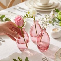 kohteita Sipulimainen maljakko, minimaljakoita, sävytettyä pinkkiä lasia, Ø7cm, K12cm, 6 kpl