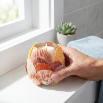 kohteita Meriaiheinen tuikkukynttilälyhty, aitoja simpukoita, kylpyhuoneen koriste, lomatunnelma, 12 cm