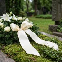 kohteita Kermanvärinen kranssinauha kultareunalla, supersatiinia, 125 mm leveä, 25 m pitkä - Vedenkestävä, ihanteellinen tietokoneella tulostukseen ja ympäristöystävällinen