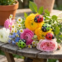 kohteita Leppäkerttu kiinnikkeellä 4,5cm punainen, vihreä 6kpl