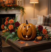 kohteita Keraaminen kurpitsa kasvoilla, LED-koriste, Halloween, 19 cm