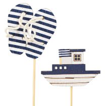 kohteita Garden Stake Maritime Puiset varvastossut Vene Sininen Valkoinen 8cm 12 kpl