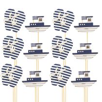 kohteita Garden Stake Maritime Puiset varvastossut Vene Sininen Valkoinen 8cm 12 kpl