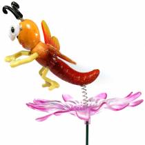 Garden Stake Dragonfly on Flower metallinen kevätoranssi, vaaleanpunainen K74cm