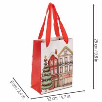 kohteita Joululahjakassi taloilla ja joulukuusella, 16 cm, 2 kpl