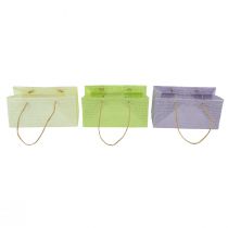 kohteita Kahvoilla kudotut lahjapussit vihreä, keltainen, violetti 20×10×10cm 6kpl