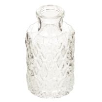 kohteita Mini lasinen maljakko timanttikuviolla, pieni pöytämaljakko, pullo, läpinäkyvä, 9 cm, 6 kpl
