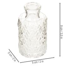 kohteita Mini lasinen maljakko timanttikuviolla, pieni pöytämaljakko, pullo, läpinäkyvä, 9 cm, 6 kpl