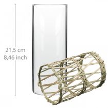 kohteita Lasimaljakkosylinteri punottu ruoho koristemaljakko Ø8cm K21,5cm