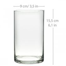 Pyöreä lasimaljakko, kirkas lasisylinteri Ø9cm K15,5cm
