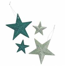 kohteita Glitter star setti deco ripustin ja hajontakoristelu smaragdi, vaaleanvihreä 9cm/5cm 18 kpl