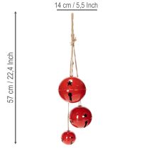 kohteita Punaiset metallikellot, 3 kpl:n setti, koristeelliset, 14/12/8 cm