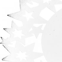 Joululautanen metallinen koristelautanen tähdillä valkoinen Ø34cm