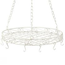 kohteita Riippuva koristeellinen metallitarjotin koukuilla valkoisella Ø29,5cm K55cm