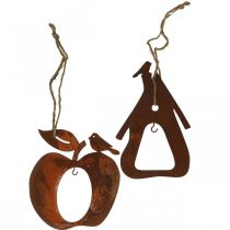 Deco ripustin metallinen omena päärynä patina koriste 23/24cm 2kpl
