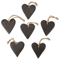 Riippuva koristelu liuskekivi sydän koristeellinen sydämet musta 7cm 6kpl