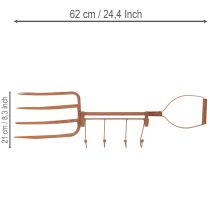 kohteita Ruosteinen metallinen koukkukisko, koristeellinen heinähaarukka, puutarhakoriste, 4 koukkua, 62 cm