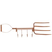 kohteita Ruosteinen metallinen koukkukisko, koristeellinen heinähaarukka, puutarhakoriste, 4 koukkua, 62 cm