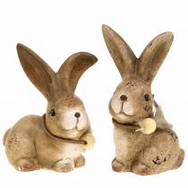 Koristeelliset hahmot kanit höyhenillä ja puuhelmillä ruskea valikoituja 7cm x 4,9cm K 10cm 2kpl