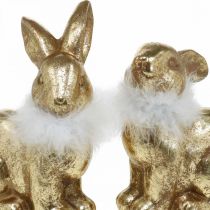 Kultainen kani istuva kullanvärinen terrakotta höyhenillä K20cm 2kpl