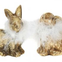 Kultainen kani istuva kullanvärinen terrakotta höyhenillä K10cm 4kpl