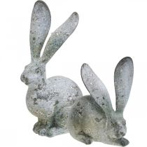 Koristeellinen kani, puutarhafiguuri betonilla, nuhjuinen chic, pääsiäiskoriste hopeakoristeilla H21/14cm 2 kpl setti