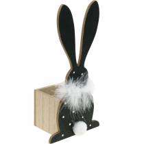 Bunny Planter Box Feather Boa Musta, valkoinen Dotted Wood pääsiäispupu