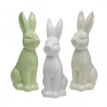 Rabbit Ceramic White, Cream, Green Easter Bunny Deco Figuuri H13cm 3kpl