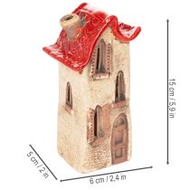kohteita Keraaminen talonkoriste punaisella katolla, valaistu talo, 15 cm, 2 kpl