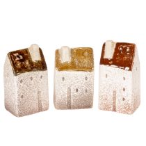 kohteita Koristeellinen keraaminen miniatyyritalosetti, pöytäkoriste, 9 cm, 3 osaa