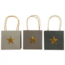 kohteita Paperikassit tähdellä ja kahvalla harmaa lajitelma 12×12×12cm 9kpl